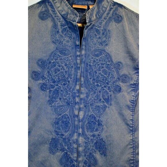 Chicos Embroidered Jacket Womens Size 1 (US Small/8) Steel Blue Cotton - Picture 11 of 12